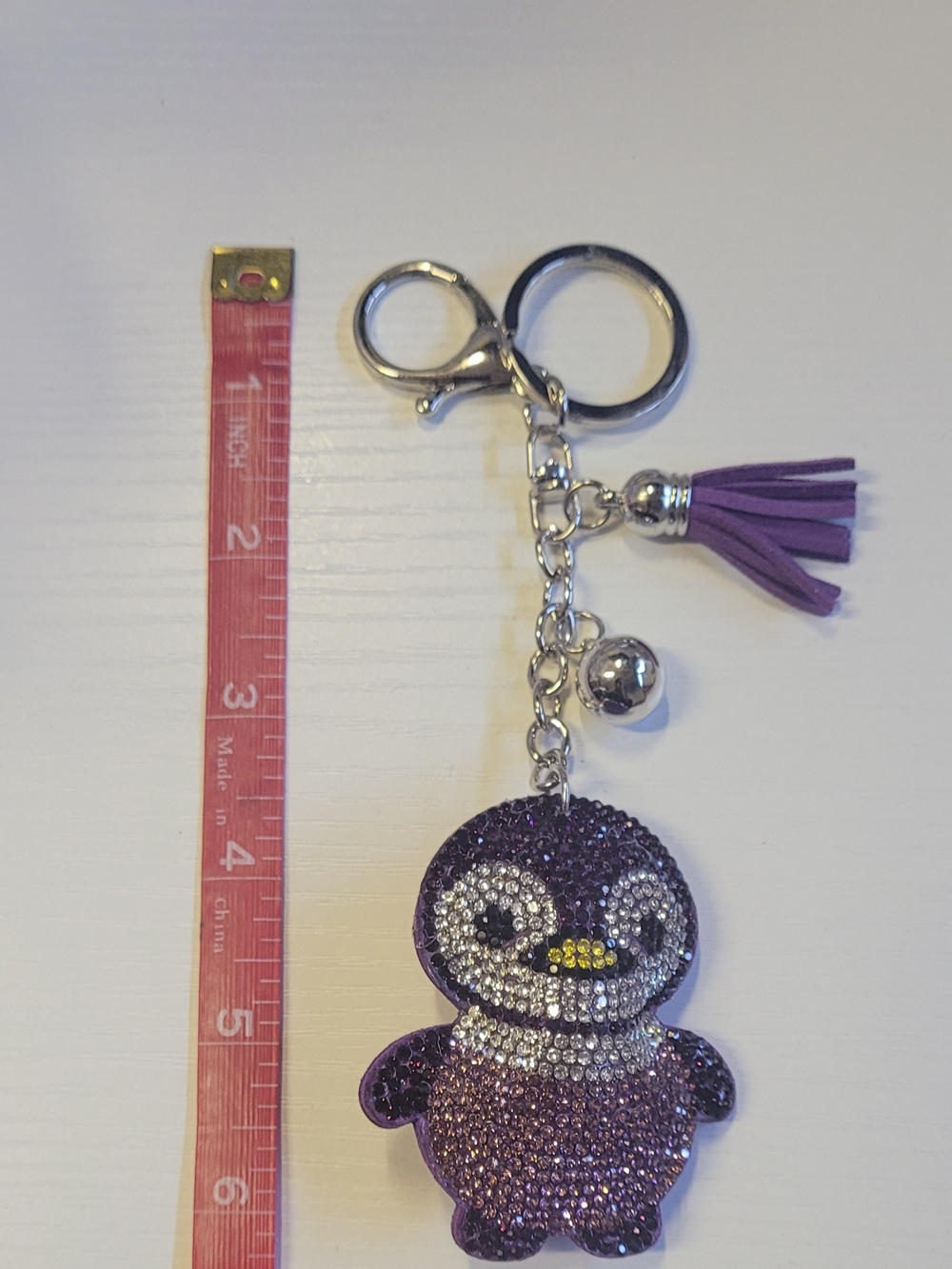 Purple Rhinestone Penguin Keychain Tassel Charm - Accessorie